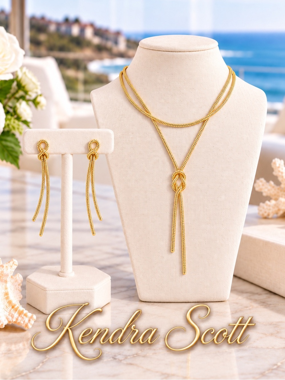 Kendra Scott Annie Gold Y Necklace & Infinity Linear Earrings Set